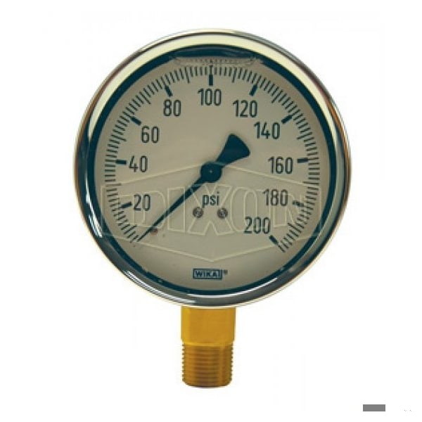 Gauge, 0 to 15 psi, 1/4 in Connection, 2-1/2 in Dial, +/- 2-1-2 %, Glycerin Liquid Filled